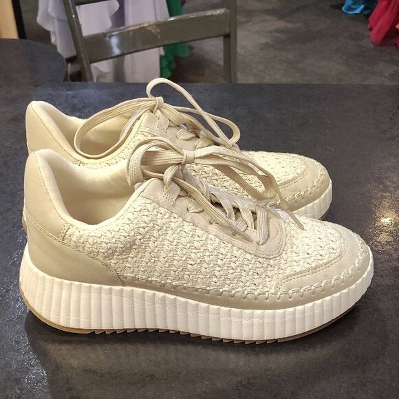 Dolce Vita Cream Knit Sneakers with Ribbed Sole - Picture 1 of 6